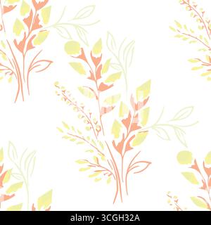 Floral seamless pattern features large, stylized white and pink magnolia flowers with a translucent or ghostly appearance on a solid terracotta Stock Vector