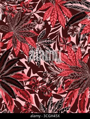 Floral seamless pattern features large, stylized white and pink magnolia flowers with a translucent or ghostly appearance on a solid terracotta Stock Vector