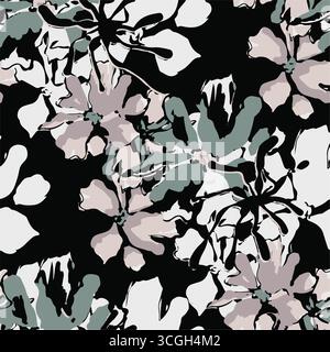 Floral seamless pattern features large, stylized white and pink magnolia flowers with a translucent or ghostly appearance on a solid terracotta Stock Vector