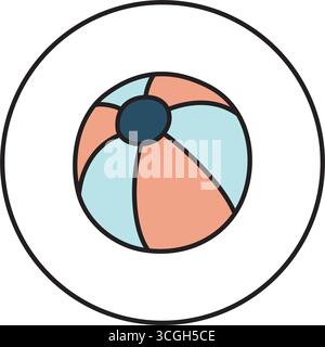 Doodle beach ball icon hand drawn with black line in freehand style and colored. Vector illustration isolated on white background Stock Vector