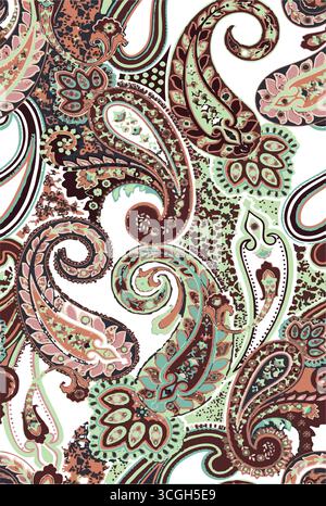Colorful Paisley wallpaper. Vector Indonesian batik. Bright classic indian fabric. Paisley wallpaper. Ethnic background with paisley and stylized flow Stock Vector