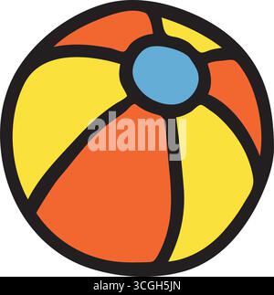 Doodle beach ball icon hand drawn with black line in freehand style and colored. Vector illustration isolated on white background Stock Vector