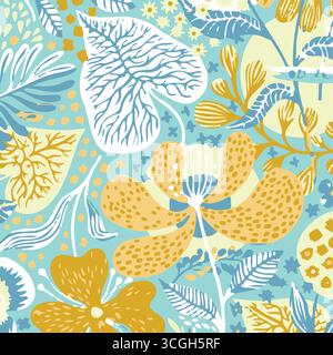 Floral seamless pattern features large, stylized white and pink magnolia flowers with a translucent or ghostly appearance on a solid terracotta Stock Vector