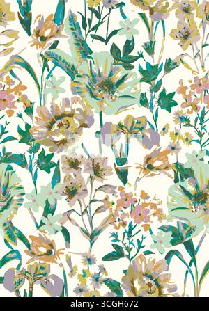 Vintage floral background. Floral pattern with small blue flowers on a ivory white background. Seamless pattern for design and fashion prints. Ditsy Stock Vector