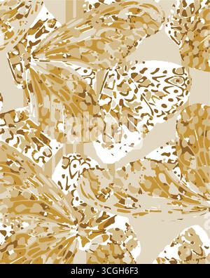 Floral seamless pattern features large, stylized white and pink magnolia flowers with a translucent or ghostly appearance on a solid terracotta Stock Vector