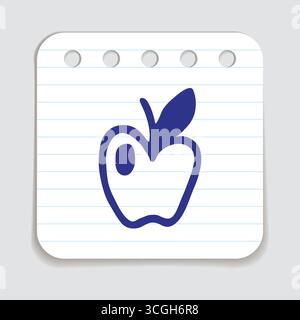 Apple doodle icon hand drawn with blue pen on a notepaper in freehand style. Vector illustration Stock Vector