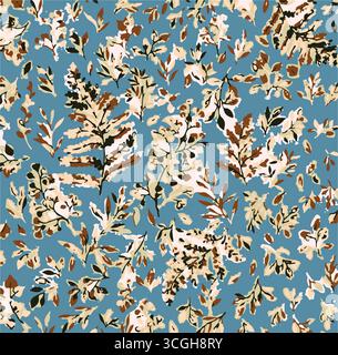 Vintage floral background. Floral pattern with small blue flowers on a ivory white background. Seamless pattern for design and fashion prints. Ditsy Stock Vector
