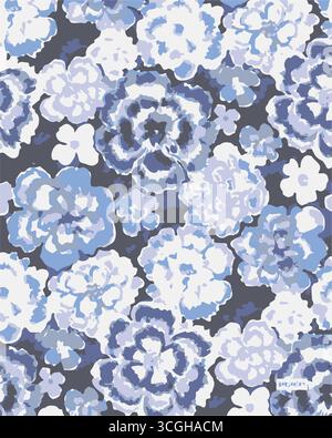 Floral seamless pattern features large, stylized white and pink magnolia flowers with a translucent or ghostly appearance on a solid terracotta Stock Vector