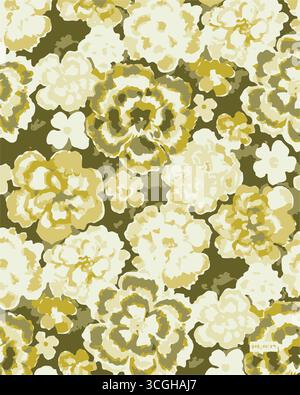 Floral seamless pattern features large, stylized white and pink magnolia flowers with a translucent or ghostly appearance on a solid terracotta Stock Vector