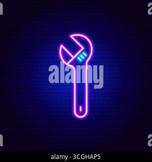 Adjustable Wrench Neon Sign Stock Vector