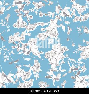 Vintage floral background. Floral pattern with small blue flowers on a ivory white background. Seamless pattern for design and fashion prints. Ditsy Stock Vector