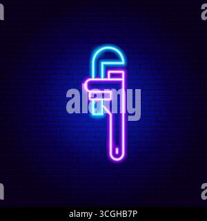 Pipe Wrench Neon Sign Stock Vector