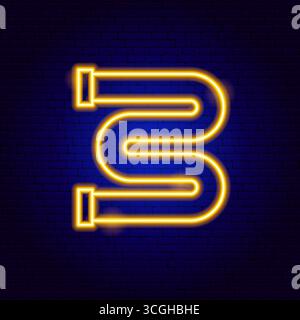 Pipe Water Yellow Neon Sign Stock Vector