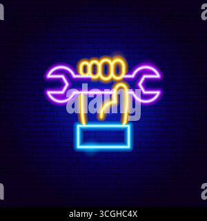 Repair Hand Wrench Neon Sign Stock Vector