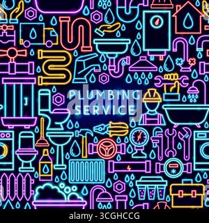Plumbing Service Neon Frame Stock Vector