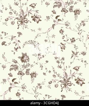 Vintage floral background. Floral pattern with small blue flowers on a ivory white background. Seamless pattern for design and fashion prints. Ditsy Stock Vector