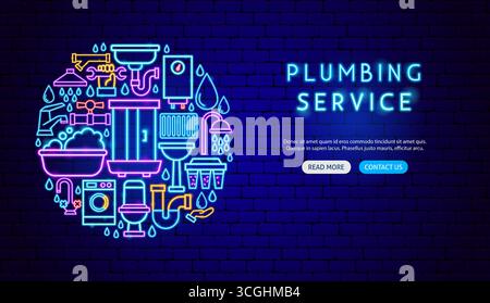 Plumber Service Neon Banner Design Stock Vector