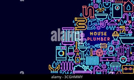 House Plumber Neon Banner Stock Vector