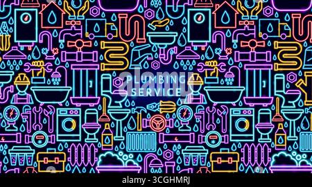 Plumbing Service Neon Banner Stock Vector