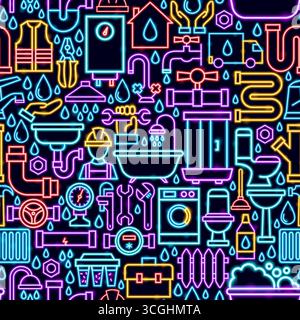 Plumbing Seamless Neon Pattern Stock Vector