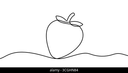 Strawberry in one line art style. Drawing of strawberry with editable black stroke Stock Vector