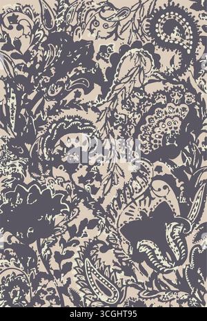 Floral design in vector format, featuring a Bohemian textile print that is suitable for use in fabric, clothing, covers, motifs, and wallpaper. paisle Stock Vector