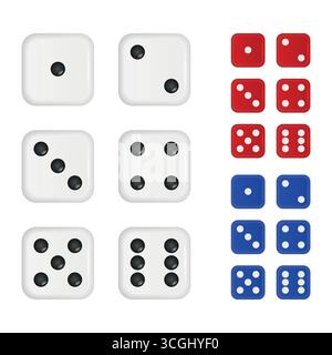 Vector 3d Dice Set. Realistic Dice Collection. Casino Dice and Board Game Dice. Rolling Dice for Gambling, Poker and Tabletop Games Illustration Stock Vector