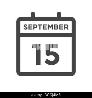 September 15 Calendar Day or Calender Date for Deadline and Appointment Stock Vector