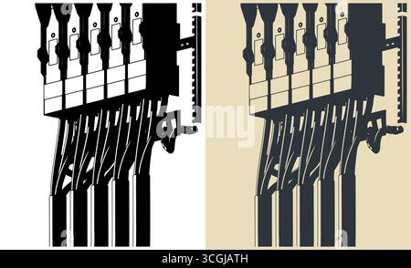 High voltage cables and power cable distribution rack close-up stylized vector illustrations Stock Vector