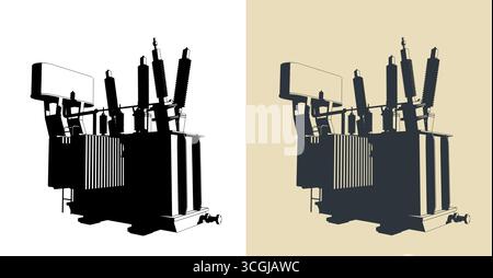 Distribution transformer stylized vector illustrations Stock Vector