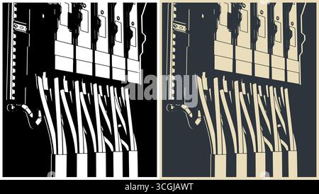 High voltage cables and power cable distribution rack close-up stylized vector illustrations Stock Vector