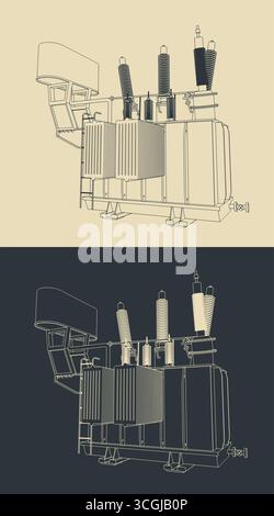 Distribution transformer stylized vector illustrations Stock Vector