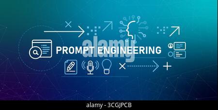 Prompt Engineering banner illustration of process communication with AI models search bar and microphone for voice input specialized skill of crafting Stock Vector