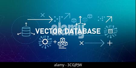 Vector Database graphic banner illustration interconnected cubes with directional arrows specialized database type used to store and query data points Stock Vector