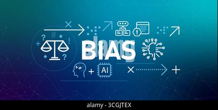 Bias in artificial intelligence conceptual banner illustration the problem of unintended prejudice or unfairness in AI systems caused by flawed Stock Vector