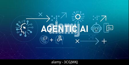 Agentic AI artificial intelligence system capable of independently completing tasks and interacting with its environment next evolution in AI agent Stock Vector