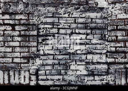 full frame abstract texture background of a vintage brick wall that has been updated with a German smear painting technique Stock Photo