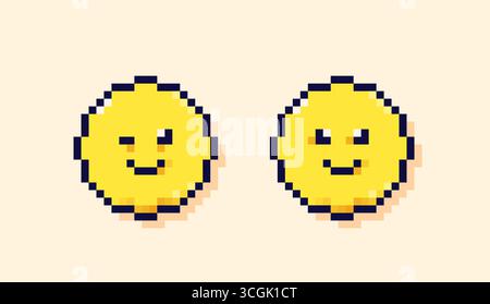 8-bit pixel art two yellow smileys. Stock Vector