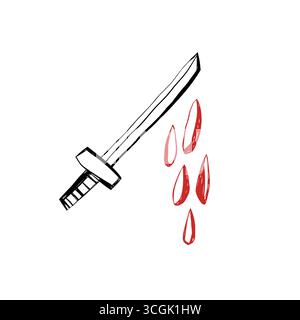 Hand drawn knife with dripping blood in doodle sketch style for halloween horror scary stories gothic design and spooky decoration projects Stock Vector