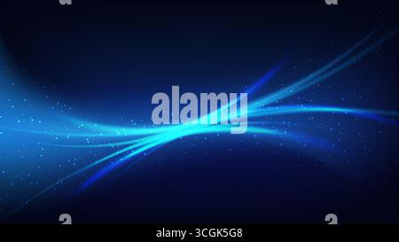 futuristic abstract background with glowing blue energy lines swirling into a vortex against a deep space backdrop filled with particles, creating a c Stock Vector