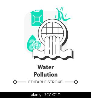 Water pollution flat outline concept icon Stock Vector