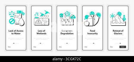 Impact of water crisis mobile onboarding screen Stock Vector