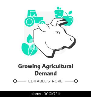 Growing agricultural demand flat outline concept icon Stock Vector