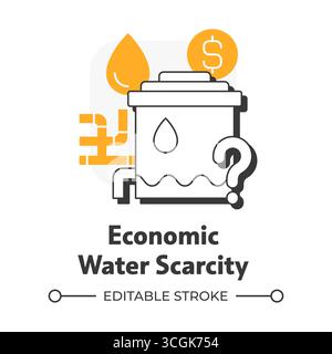 Economic water scarcity flat outline concept icon Stock Vector