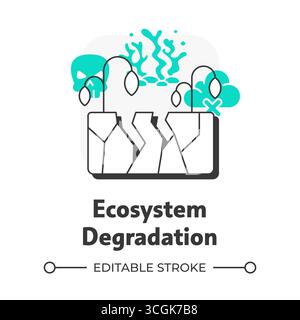 Ecosystem degradation flat outline concept icon Stock Vector