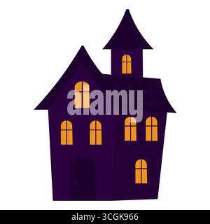 Dark cartoon haunted house with yellow glowing windows for halloween design Stock Vector