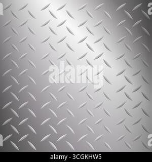 Diamond plate steel sheet metallic silver shiny surface background. Industrial-themed graphics. Texture aluminum or iron. Vector illustration Stock Vector
