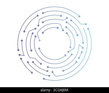 Circuit board circle line dots connection. Motherboard electronic technology data, electrical board, cpu. Programming science, computer system elements. Vector illustration Stock Vector
