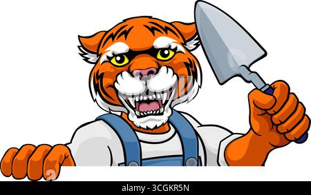 Tiger Bricklayer Builder Holding Trowel Tool Stock Vector