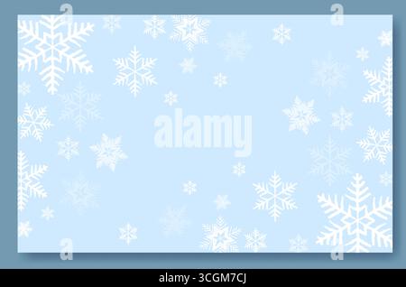 Delicate snowflakes are illustrated in various sizes on a soft blue backdrop. This design evokes a peaceful winter vibe, perfect for Christmas themes Stock Vector